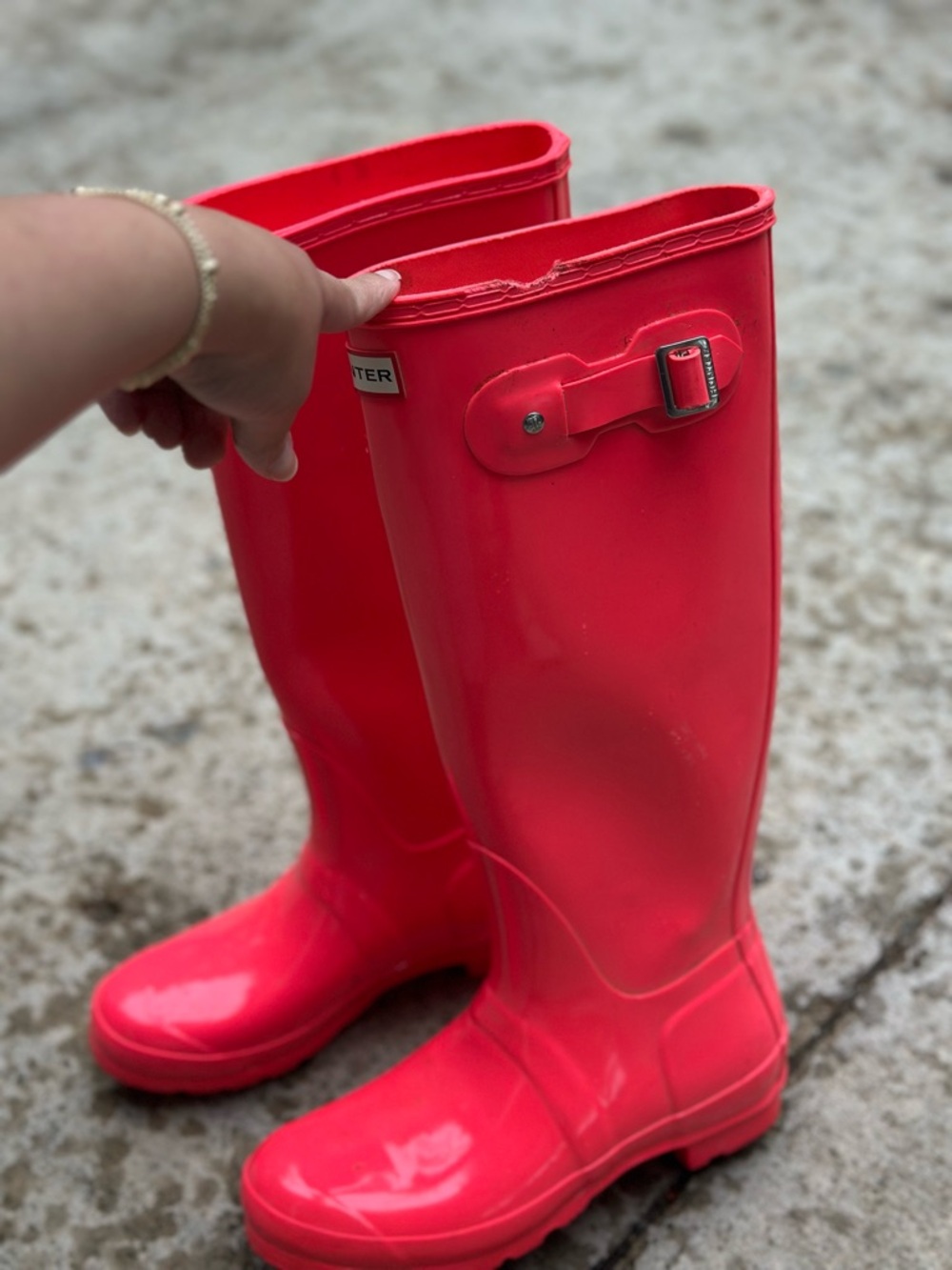 Hunter Original Tall Rain Boots Pink Red Gloss Waterproof Size 8 - Picture 5 of 12